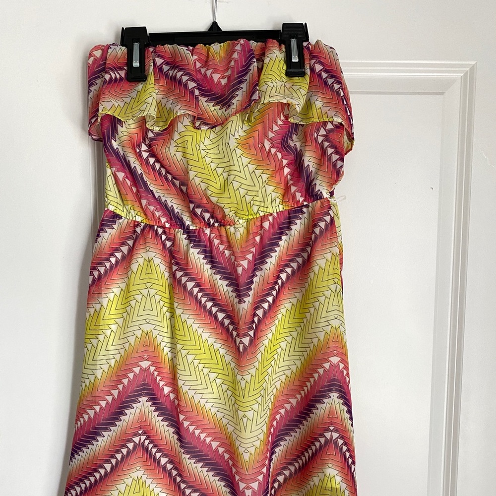 Strapless high low Chiffon Dress